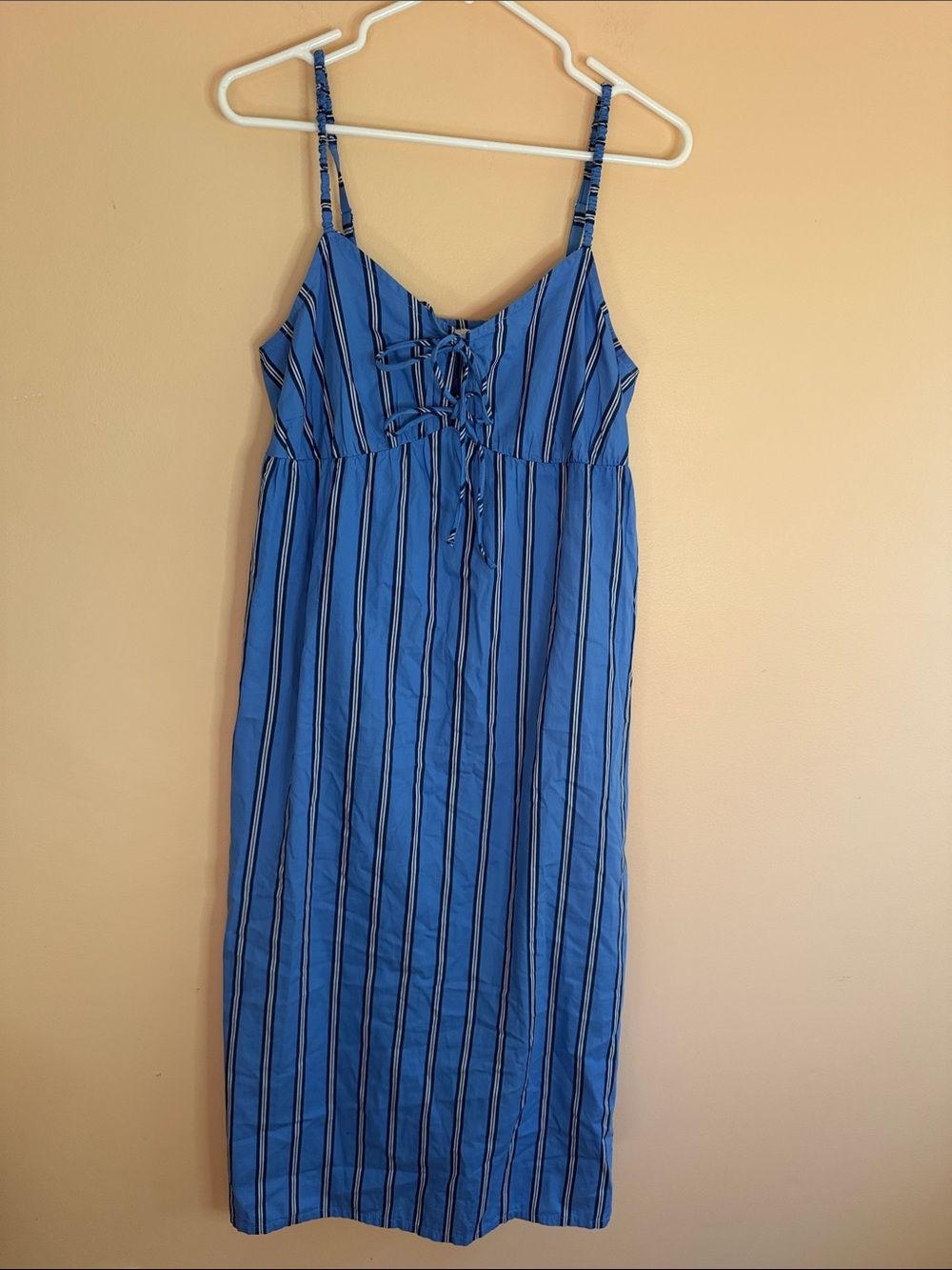 a.n.a Blue Striped Midi Dress with Tie-Front